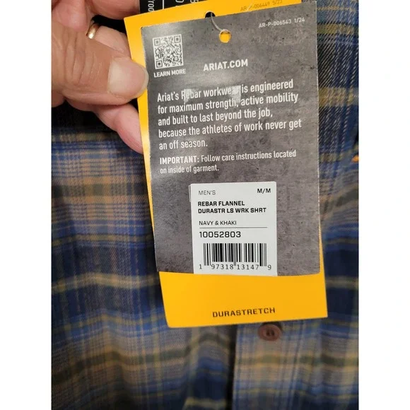 Ariat Rebar Warm Flannel Durastretch LS Work Jacket Navy Khaki Plaid Mens Sz M - Picture 4 of 5